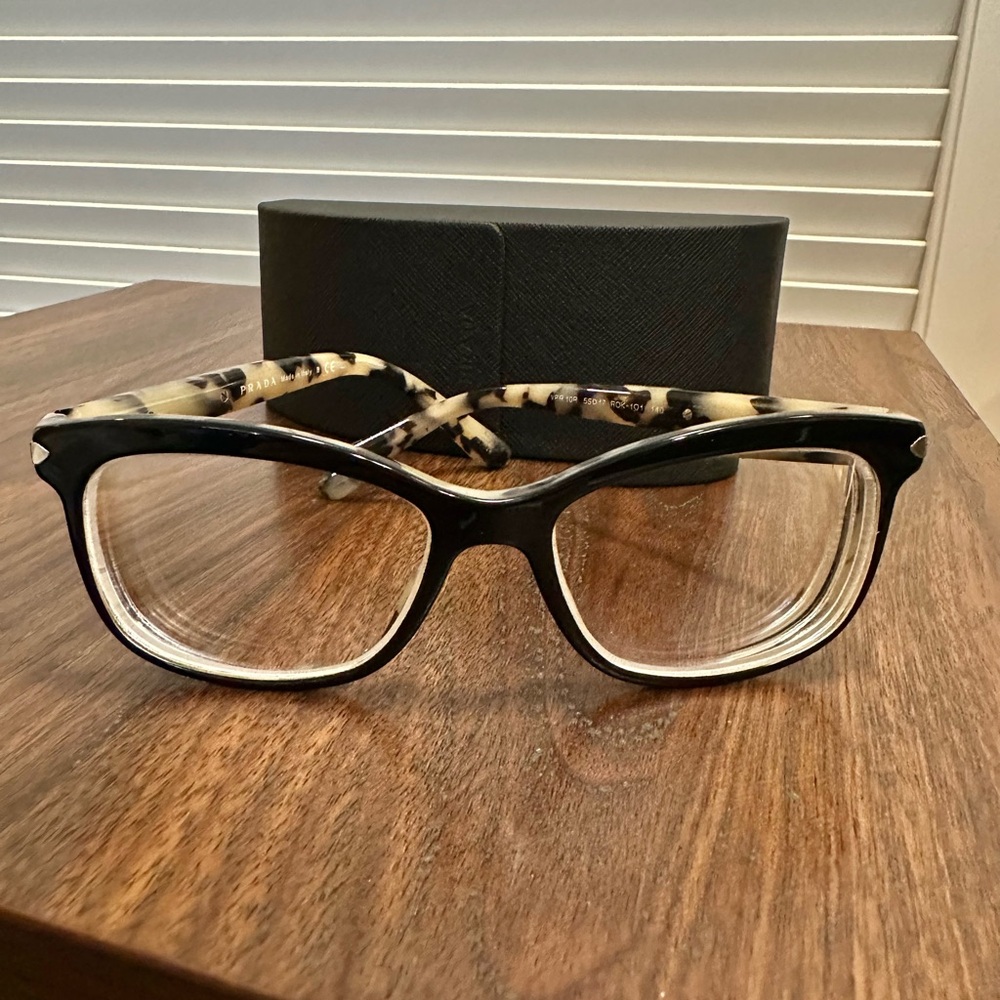 Prada Eyeglasses VPR 10R ROK-1O1 Shiny Black/Havana Butterfly Italy 55[]17 140